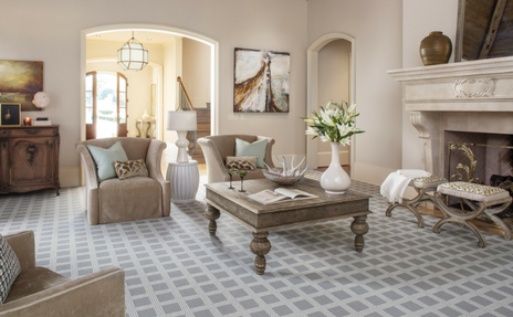 Gray Karastan carpet in living room