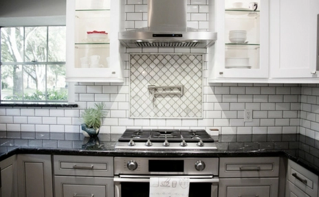 kitchen with modern tile and cabinets
